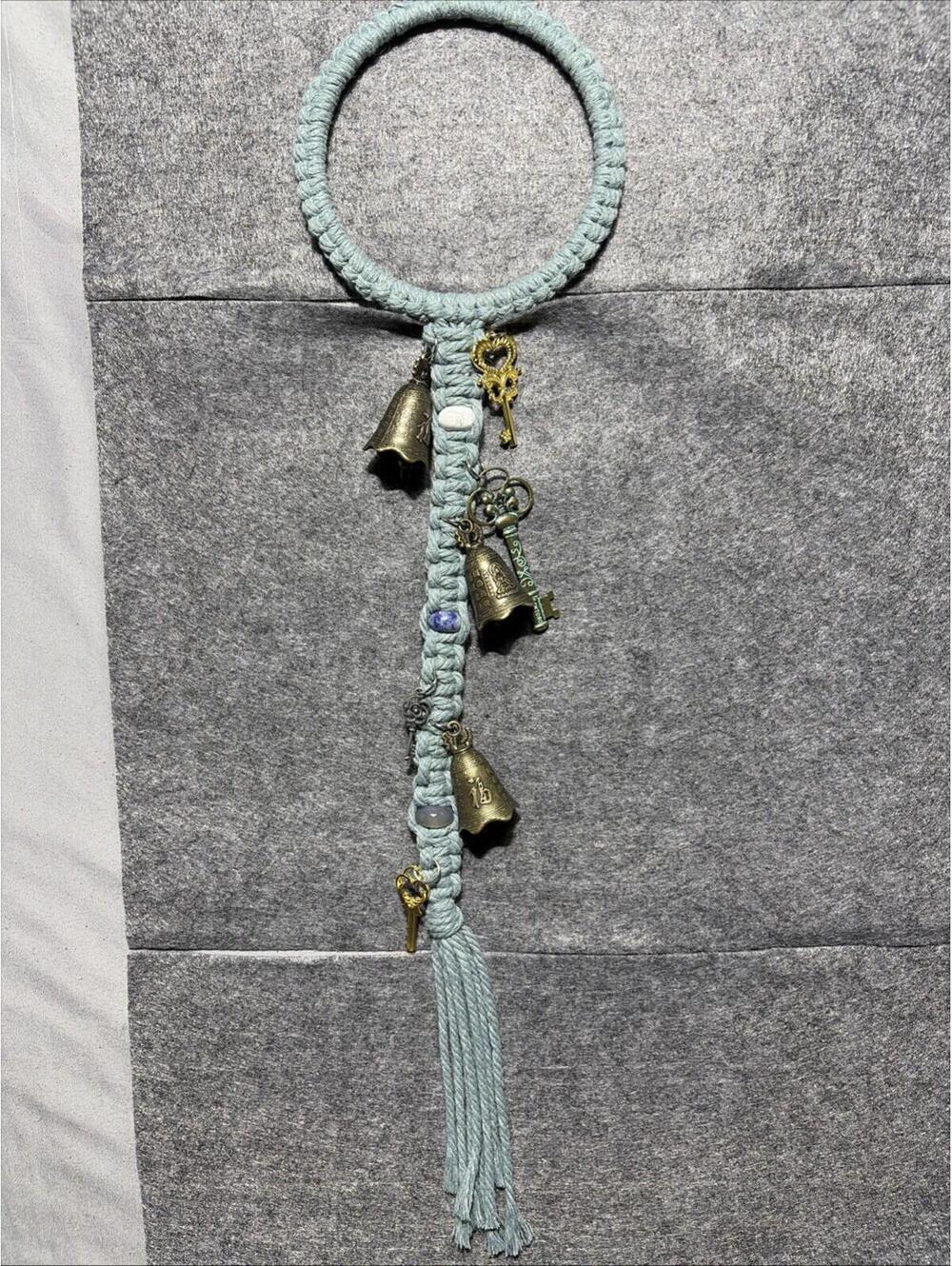 Boho Beaded Door Bell Hanger Handmade Entryway Decor Gift Charms Light Blue